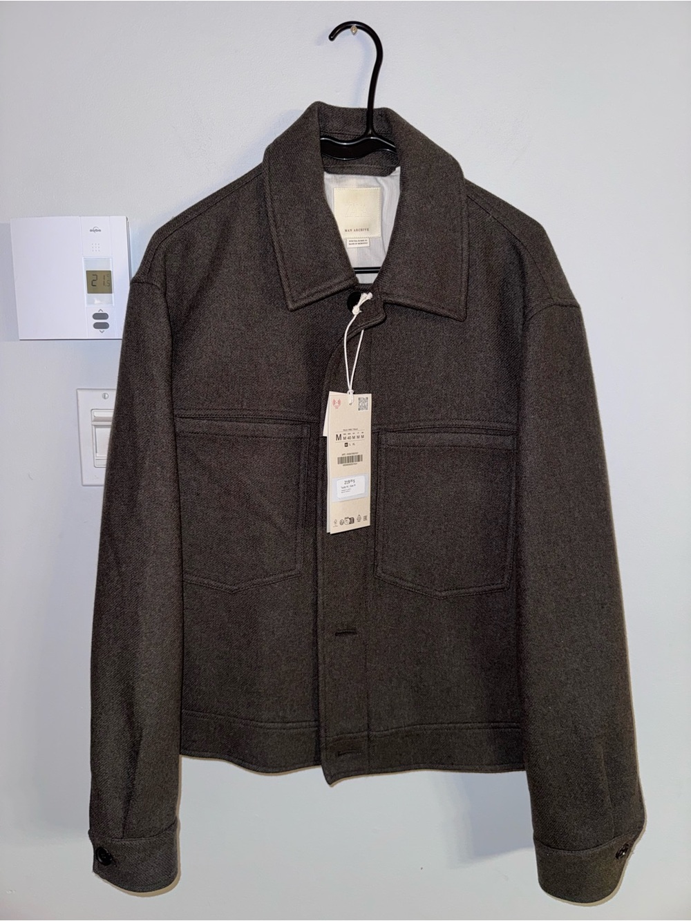 Zara Men's Dark Brown Wool-Blend Jacket